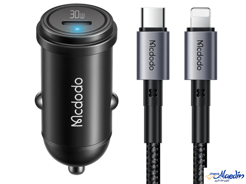 شارژر فندکی تایپ سی 30 وات همراه با کابل لایتنینگ مک دودو Mcdodo CC-7492 PD30W USB-C Fast Car Charger